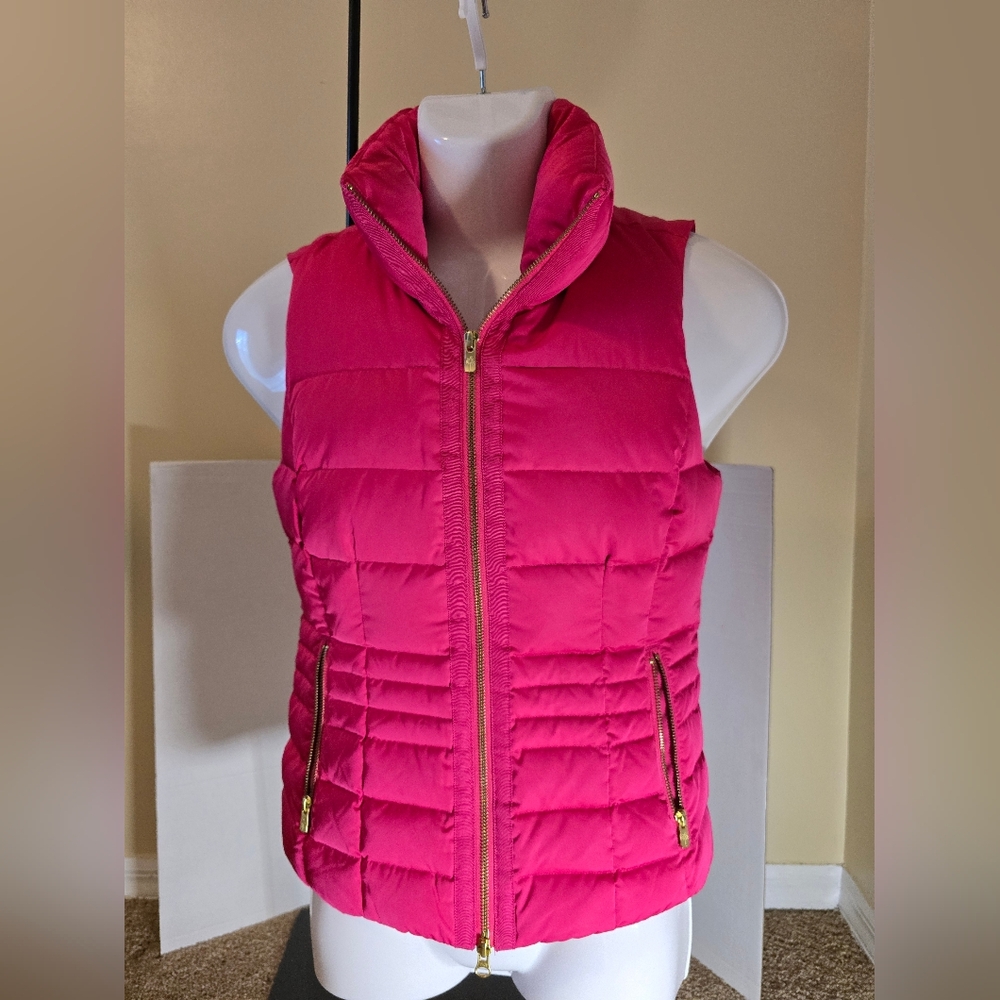 LILLY PULITZER WOMEN'S SYD FULL ZIP PUFFER VEST DOWN BLEND DARK HOT PINK SMALL